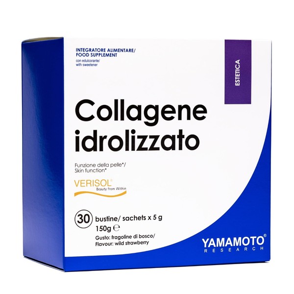 YAMAMOTO RESEARCH, Verisol Hydrolyzed Collagen 30 Sachets of 5 g, Supplement with Collagen, Hyaluronic Acid and Vitamin C for Skin Care, Wild Strawberry Flavour