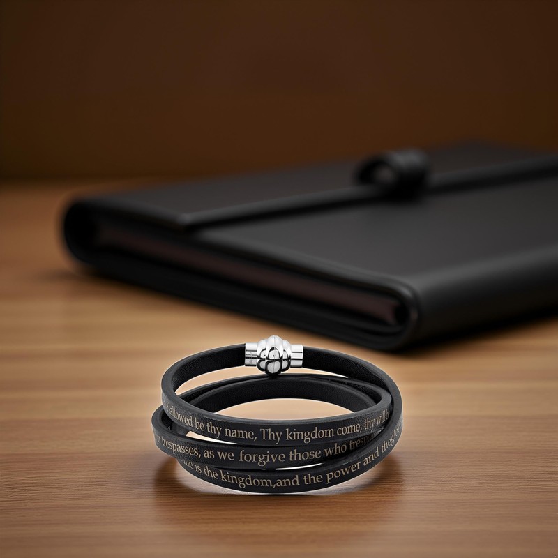 West Coast Jewelry Lord's Prayer Leather Wrap Bracelet - 7.5