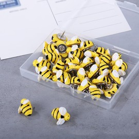 FSSTUD 30 Pcs Bee Shaped Push Pins Decorative Thumb Tacks Drawing Board Push Pins Whiteboard Corkboard Tacks Photo Maps Wall Pins for School Office Bee