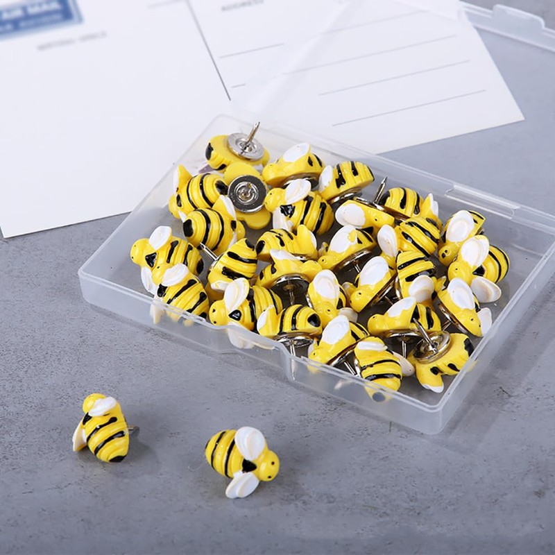 FSSTUD 30 Pcs Bee Shaped Push Pins Decorative Thumb Tacks
