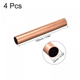 sourcing map Copper Round Tube 15mm OD 0.5mm Wall Thickness 100mm Length Pipe Tubing 4 Pcs