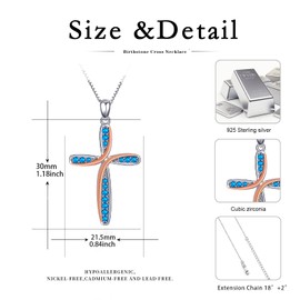 Cross Necklace 925 Sterling Silver December Birthstone Pendant Necklace Birthday Jewellery Christmas Gifts for Women Girls