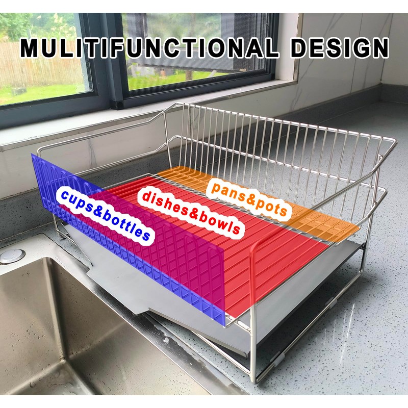 OMBIZNY Dish Drying Rack with Removable Flatware Basket and Drain