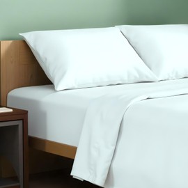 TEXAS LINEN CO. 100% Organic Cotton Sheets Queen Size - 4 PC Organic Cotton Queen Percale Weave Sheet Set, Soft, Cooling, Crisp & Breathable, 16" Deep Pocket Hotel Quality Bedding Set - Sea Foam