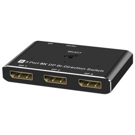 8K Displayport Switcher, DP 1.4, Bi-Directional DP Switcher, 3 Inputs, 1 Output, 3 Outputs, 8K@30Hz, 4K@144Hz, Display Port Switcher, Displayport Manual Switcher, Compatible with PC/HDTV/Projectors