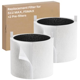 2-Pack 511i Max Replacement Filter for BLUEAIR HEPASilent Air Cleaner,Model Blue Pure 511i Max,Blue Pure F5MAX,+ 2Pcs Pre-filter Replacement,True 3-IN-1 H13 HEPA Filter for BLUEAIR 511i max
