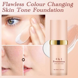 Colour Changing Foundation,4in1 Colour Changing Mature Skin Foundation,Foundation Full Coverage,Flawless Colour Changing Skin Tone Foundation for Aging Skin,Moisturizing Poreless Concealer SPF30
