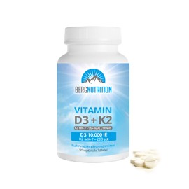 Berg Nutrition K2 MK7 200μg + Vitamin D3 10,000 IU 365 tablets High dose 10 daily dose (1 tablet/10 days - equivalent to 1,000 IU/ day)