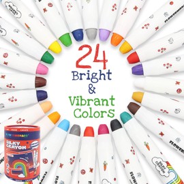 Lebze Washable Jumbo Crayons for Toddlers, 24 Colors Non Toxic Silky Crayons Set, Large Baby Crayons Kids, Gift for Boys and Girls Flower Monaco
