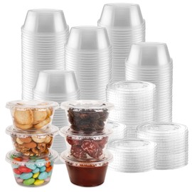 Epecnic 200 Set 3.25 oz Jello Shot Cups with Lids, Clear & Food Safe Disposable Plastic Portion Cups with Lids, Condiment Cups, Plastic Dipping Sauce Cups, Small Containers for Salad Dressing
