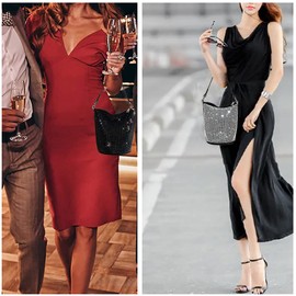 Bydenwely Rhinestone Rivets Bling Purse Bucket Sparke Hobo Bag Small Glitter Diamond Evening Clutch Women Going Out Mini Tote for Prom Party, Silver