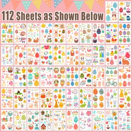 Leesgel Easter Tattoos for Kids, 112 Sheets Temporary Tattoos for Easter Decorations, Eatser Stickers Transfer Tattoo for Boys Girls Easter Egg Hunt Crafts Activities Baskets Party Bag Fillers