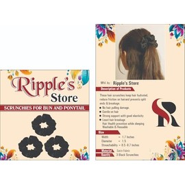Ripple's Store Satin Hair Scrunchies, Black, 3 Pack, 1.7 Inch Width, for Bun and Ponytail, Gentle No-Pull Design with Strong Elasticity, Washable