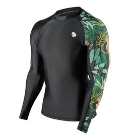 HUGE SPORTS Mens Rash Vest- UPF 50+ Rash Guard Long Sleeve Quick Drying Wetsuit Swimming Top for Surfing BJJ Jiu Jitsu(Black Leopard,M)