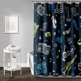 AILONEN Graffiti Note Music Shower Curtain,Hip Hop Music Art Bath Curtain Minimalist Bathroom Curtain 72" W*72" H Polyester Waterproof Bathroom Curtain with 12 Hooks