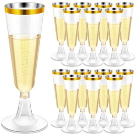 WZHHDM Plastic Champagne Glasses with Rose Gold Rim, Pack of 30, 150 ml Champagne Glasses, Plastic, Suitable for Catering Events, Parties, Everyday Use and Many Other Scenarios.