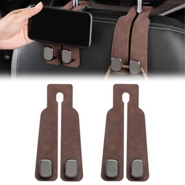 Zueyen 2 x Car Seat Back Double Hooks, Leather Car Seat Headrest Hook, Multifunctional Hook for Car Seat Back, Car Headrest Hook for Purses and Bags (Brown)