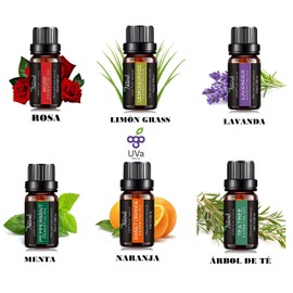 kit de 6 kit aceite escenciales aromaterapia, humificador, vaporizador, Masajes difusor de aromas, esencias, velas, SPA, set aceites Caja de Regalo (Rosa, Limon, Limon Grass, Lavanda, Bergamota, Arbol de Te, Menta, Naranja, Sandalo, Romero, Ylang Ylang, 