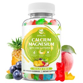 Calcium Magnesium Zinc Supplement with Vitamin D3, Sugar Free Calcium Gummies for Women Men, High Potency Magnesium Gummies for Bone & Muscle & Immune Health, Mixed Flavors - 60 Count