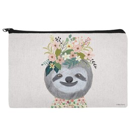 Happy Sloth Flowers in Hair Makeup Cosmetic Bag Organizer Pouch