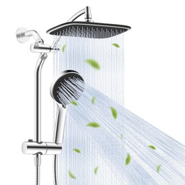 10" Rain Shower Head with Handheld, High Pressure Boosting Rainfall Showerhead with All Metal Adjustable Extension Arm, Easy Reach Shower Holder, 5 Spray Modes with Power Wash, Easy to Install, Chrome