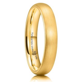 King Will GLORY Mens 4mm 14K Gold Tungsten Wedding Ring Dome Matte Brushed Wedding Band for Men Comfort Fit 10