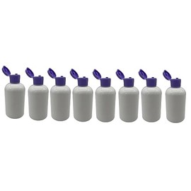 Natural Farms 4 oz Plastic White Boston BPA FREE Bottles - 8 Pack Empty Refillable Containers - Essential Oils Cleaning Products - Aromatherapy - Purple Snap Cap - Made in the USA