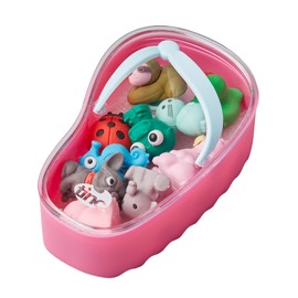 Tinc 10 Assorted Erasers in a Flip Flop Shaped case (Animal Theme), Including a Sloth, Bulldog and Unicorn - Pink Case/Clear Lid