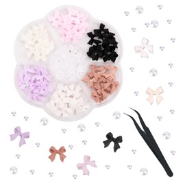 Sanding Nail Pendants, 6 Colours 3D Bow Pendant with Pearl Stone Nail Pendant with Black Tweezers Nail Decorations for Nail DIY Craft Design