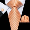 Hi-Tie Light Orange Striped Tie Sets Wedding Silk Necktie Pocket