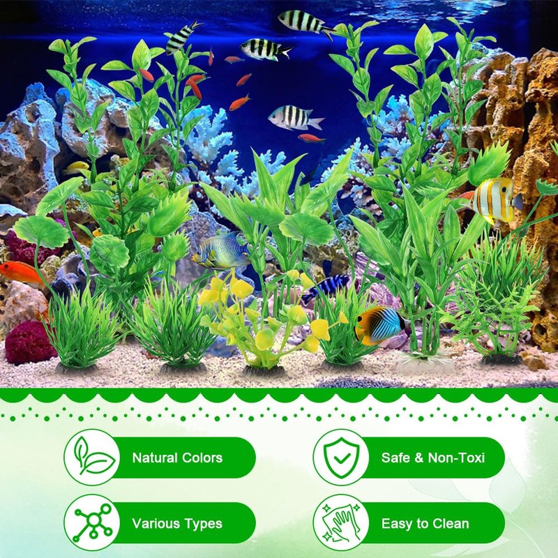 AOOTE Decorazioni per Acquario,10 Pezzi Decorazione Piante per Acquario,Pianta Decorazione