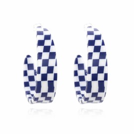 Checker Hoop Earrings Acrylic Retro Unique Chunky Checkerboard Black White Grid Y2k Lightweight Colorful Open C shaped Earrings for Women Minimalist 70s 80s 90s Party Jewelry Gifts, Acrylic, No
