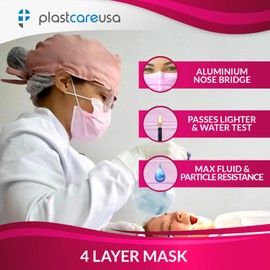 PlastCare USA 100 4-Ply Disposable ASTM Level 3 Pink Face Masks Guardian (2 Boxes of 50)
