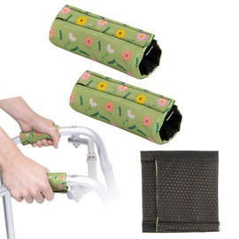 2 Pack Universal Walker Padded Hand Grip Covers Non-Slip Cushion Foam Padding Handle Pads for Folding Rolling Wheelchair (Little Flower)