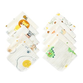 HOOMCOOM Gauze Handkerchief, Baby 4 Layers, Gauze Towel, Water Absorbent, Quick Drying, Write Your Name, For Nursery Schools, 100% Cotton, 9.8 x 9.8 inches (25 x 25 cm), Set of 10