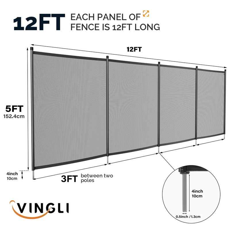 VINGLI 4Ft x 12Ft Black Pool Fence Swimming Pool Fence