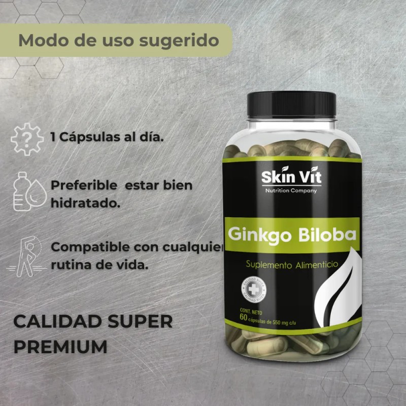 Ginkgo Biloba 550mg | 60 Cápsulas Skin Vit Súper Premium