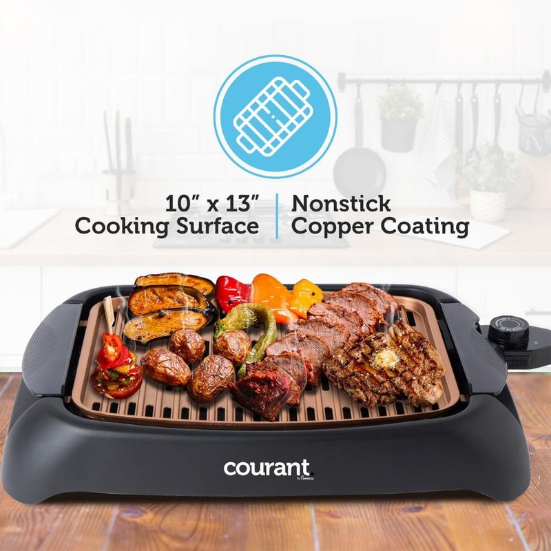 Courant smokeless indoor Electric grill, Copper Non-stick Coating Extra Large