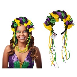 Nicky Bigs Novelties Womens Deluxe Mardi Gras Flower Headband - Colorful Floral Head Crown Headpiece - Mardi Gras Hair Band Accessory