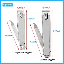 Givyahan Nail Clippers Set,Sharp Stainless Steel Toenails and Fingernails Clipper Cutter,Professional Pedicure and Manicure Kit for Men Women(2pcs Silver)