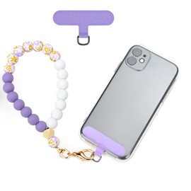 CHIWUTECH Silicone Beaded Phone Wrist Strap, Cellphone Lanyard with Tether Tab, Hands Free Wristlet Chain Bracelet (Purple)