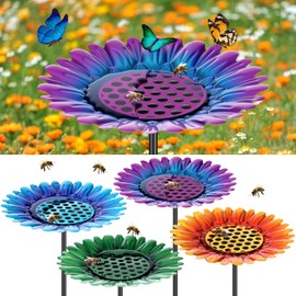 4 Pack Large Bee Watering Station 8.8'' Large Cups for Bee Garden Anti Drowning Metal Pollinator Water Feeder Flower Butterfly Bath Bowl Colorful Bird Gardening Decoration, Rust Proof