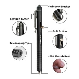WYN LABS Surevival Pen Tactical Survival Pen with Seatbelt Cutter, Tungsten Window Breaker, Telescoping Tip, Bolt-Action Mechanism (Silver)
