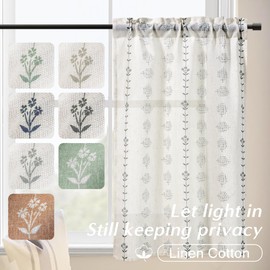 Boho Kitchen Curtains 36 Inch Length,Sheer Linen Modern Farmhouse Style Half Curtains for Windows Bathroom,Black and Cream White,24x36 in Long