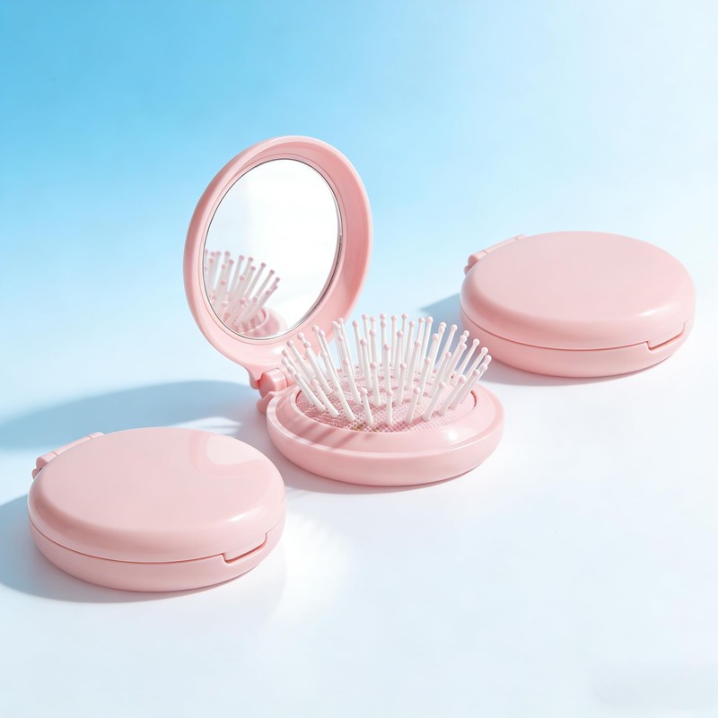 2 Pack Foldable Travel Hair Brush with Mirror, Compact Mini