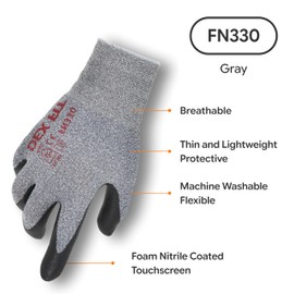 DEX FIT Nitrile Work Gloves FN330, 3D-Comfort Stretchy Fit, Firm Grip, Thin & Lightweight, Touch-Screen Compatible, Durable, Breathable & Cool, Machine Washable; Grey 10 (XL) 1 Pair
