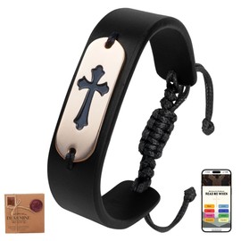 DEARMINE Daily Bible Verse Bracelets, Daily Wearable Scripture Bracelets, Cross Bracelet, Christian Gifts for Women, Men, Catholic Religious Gifts, Easter Basket Stuffers (Leather Cross Bracelet - 4)