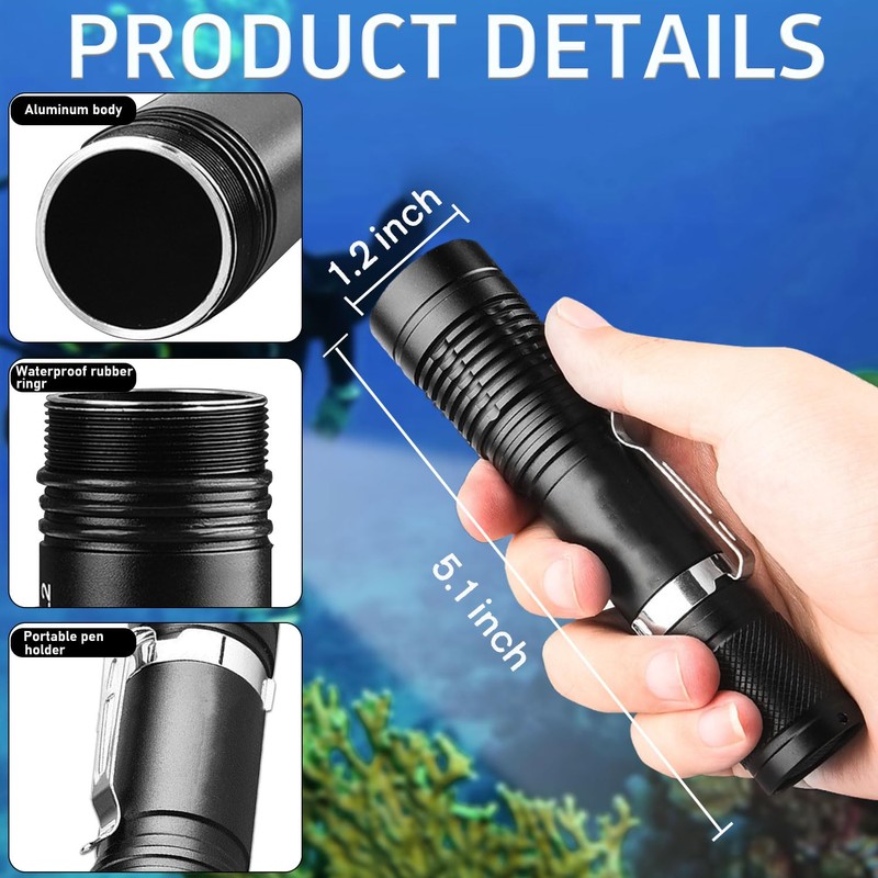 LIAISIMI Diving Torch Professional Bright Waterproof Safety Underwater Lamp 3