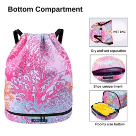 Risefit Waterproof Drawstring Backpack, Swimming Travelling Shopping Gym Bag Nylon Sports Backpack for Men Women Girls Boys (Coral)