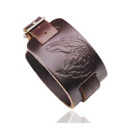 Fusamk Punk Belt Buckle Wristband Wolf Wide Leather Bracelet,7.0-8.0inches